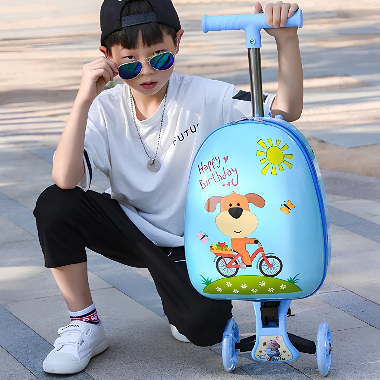 Smarter Kinderroller mit Reisekoffer - Fahrbarer Koffer - Wheelyshop