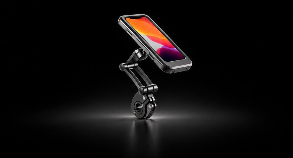 Handyhalterung für E-Scooter und E-Bike von Wheelyshop – schwarze Lenkerhalterung mit Smartphone