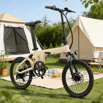 YANGOR H19 faltbares E-Bike in der Seitenansicht in Beige auf einer Wiese