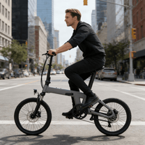 Mann auf dem YANGOR H19 faltbaren E-Bike in Grau auf einer Straße