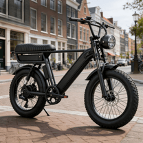 YANGOR Y20 Pro Max Fatbike-E-Bike schräg von hinten in Schwarz in der Stadt